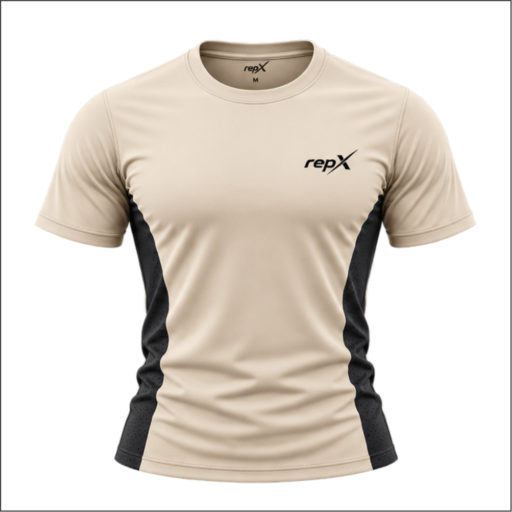Premium Panelled Dry-Fit Gymwear Shirts Training & Workout Shirts - Beige