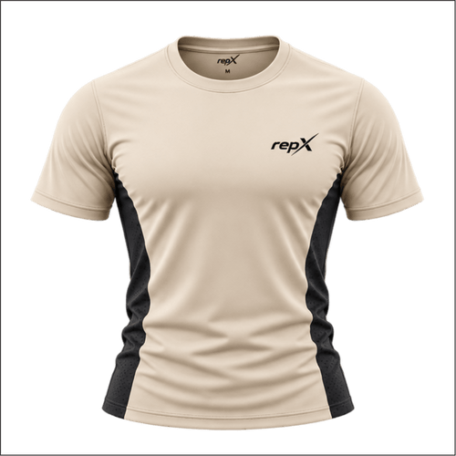 Premium Panelled Dry-Fit Gymwear Shirts Training & Workout Shirts - Beige