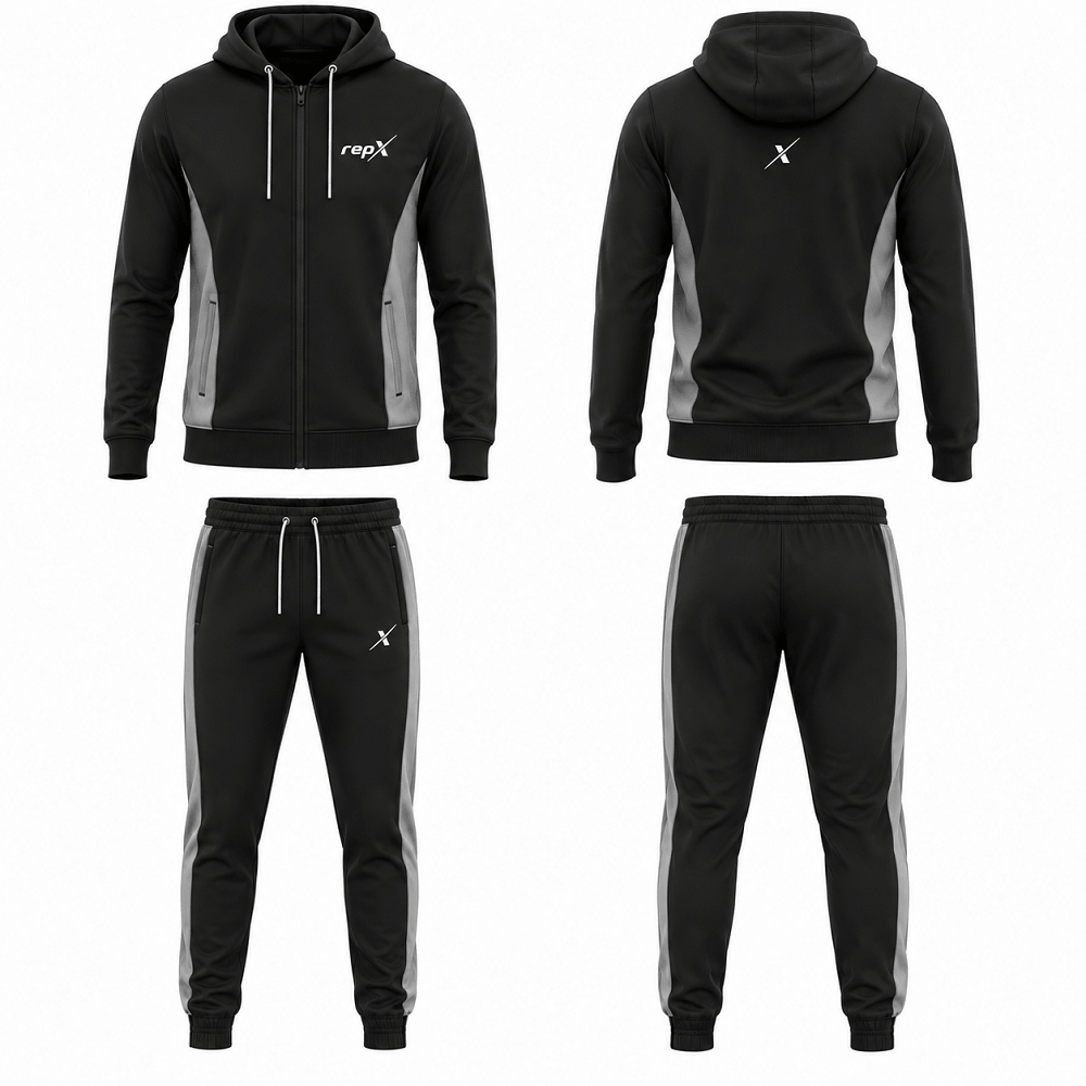 repX Black Premium Panelled Dry-Fit Tracksuit Set