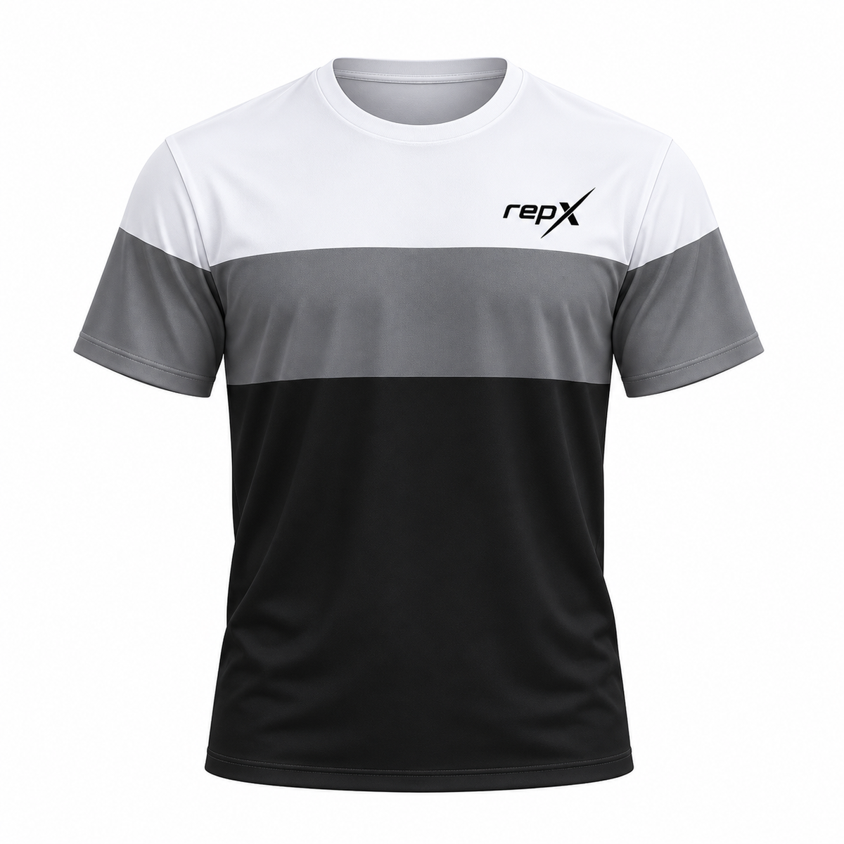 RepX Active Tee – White, Grey & Black Color Block