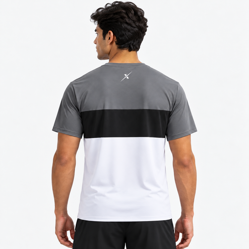 RepX Active Tee – Grey, Black & White Color Block