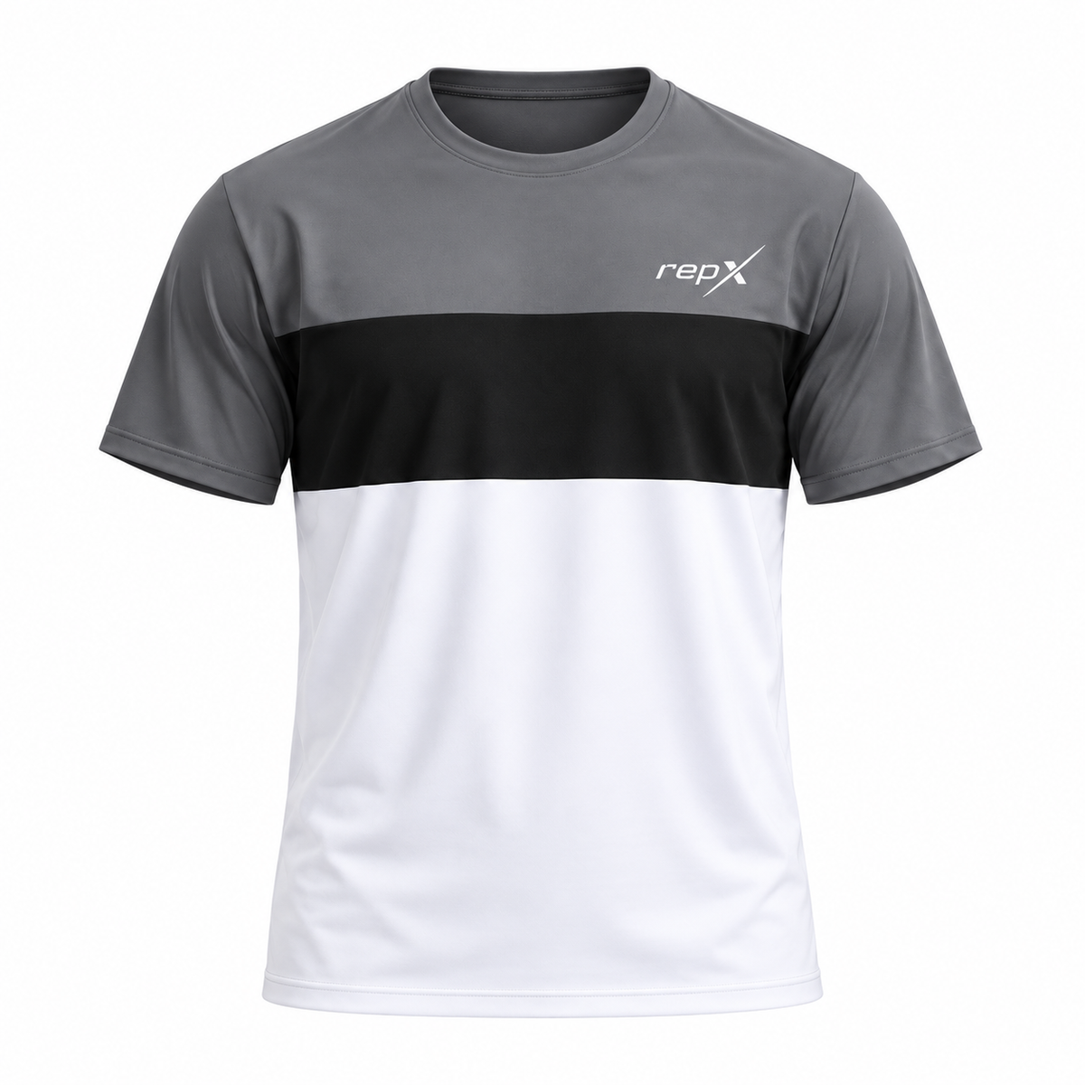 RepX Active Tee – Grey, Black & White Color Block