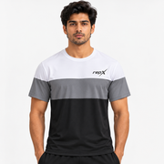 RepX Active Tee – White, Grey & Black Color Block