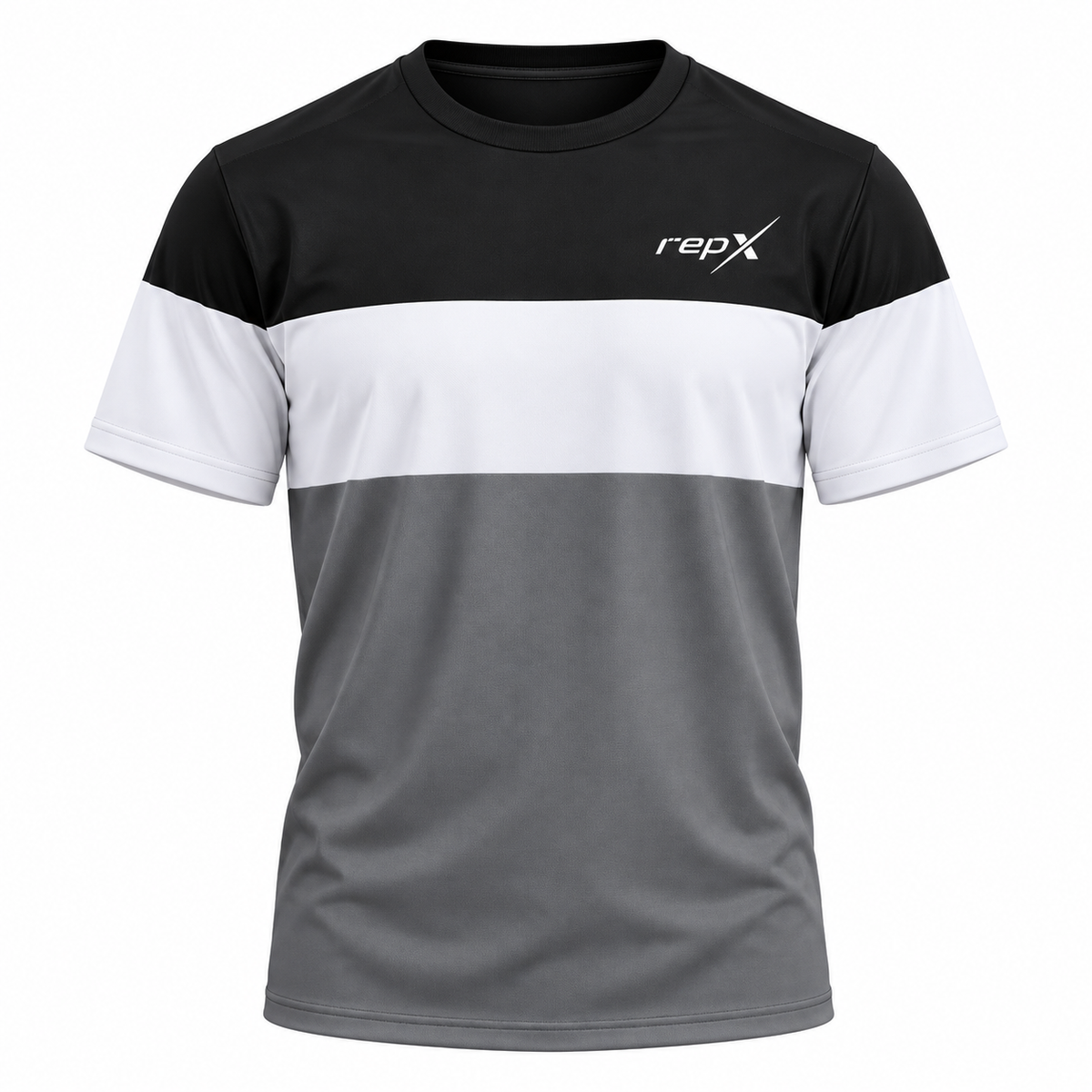 RepX Active Tee – Black, White & Grey Color Block
