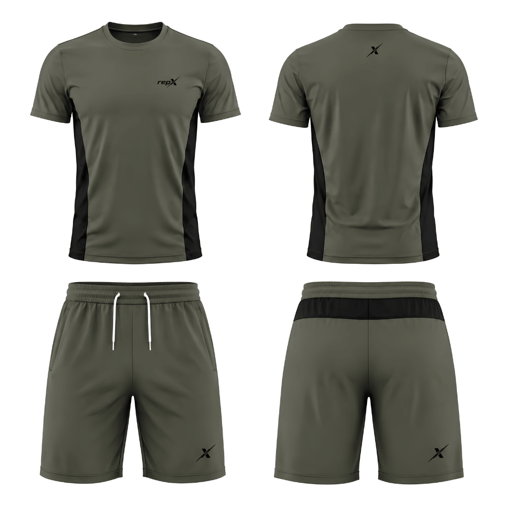 Premium Mesh Fabric Gymwear Suit Kit Lightweight Performance Training Set - Olive Green