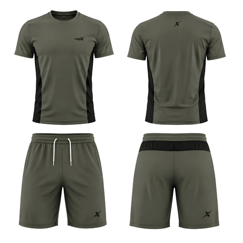 Premium Mesh Fabric Gymwear Suit Kit Lightweight Performance Training Set - Olive Green