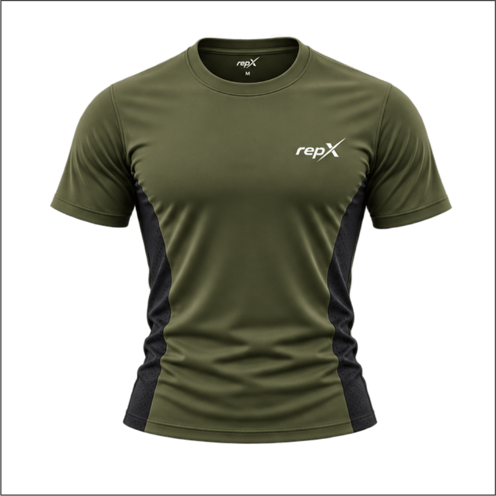 Premium Panelled Dry-Fit Gymwear Shirts Training & Workout Shirts - Olive Green