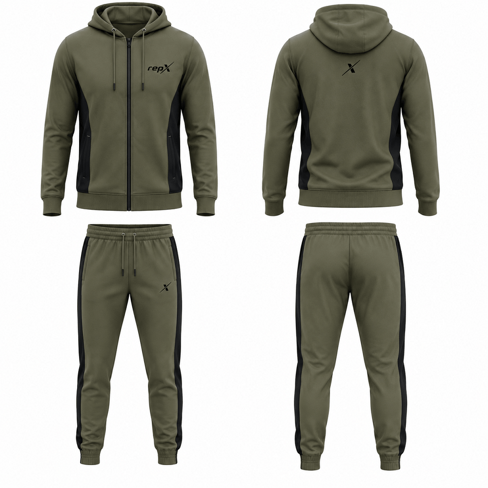 repX Olive Green Premium Panelled Dry-Fit Tracksuit Set