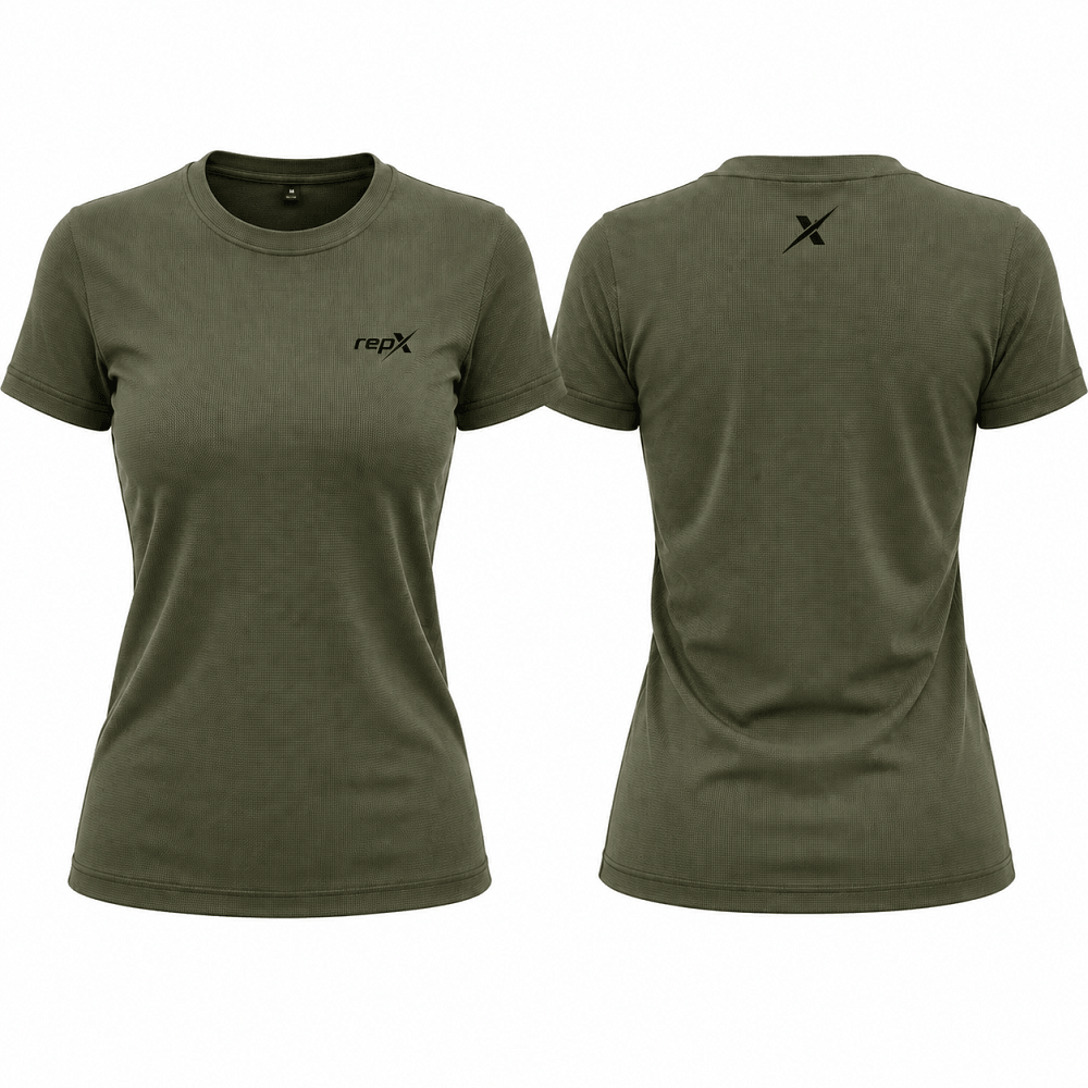 Women’s Premium Panelled Dry-Fit Gymwear T-Shirt - Olive Green