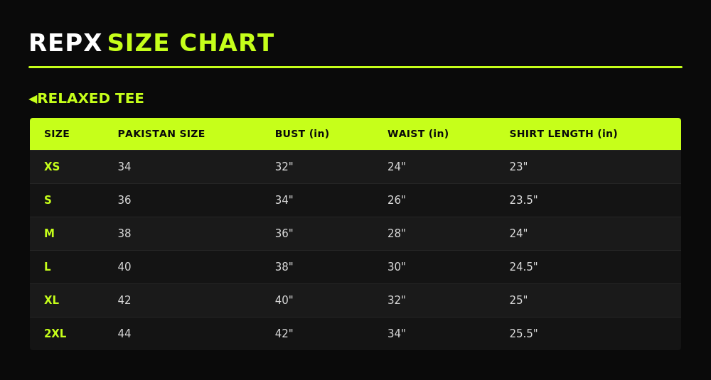 Repx Comfort Tee - Cream size chart