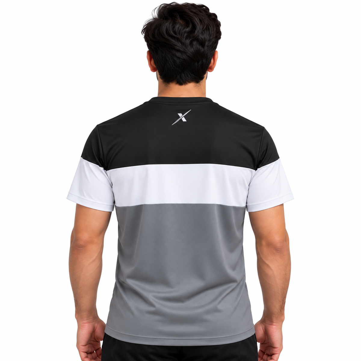 RepX Active Tee – Black, White & Grey Color Block