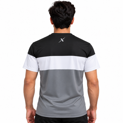 RepX Active Tee – Black, White & Grey Color Block